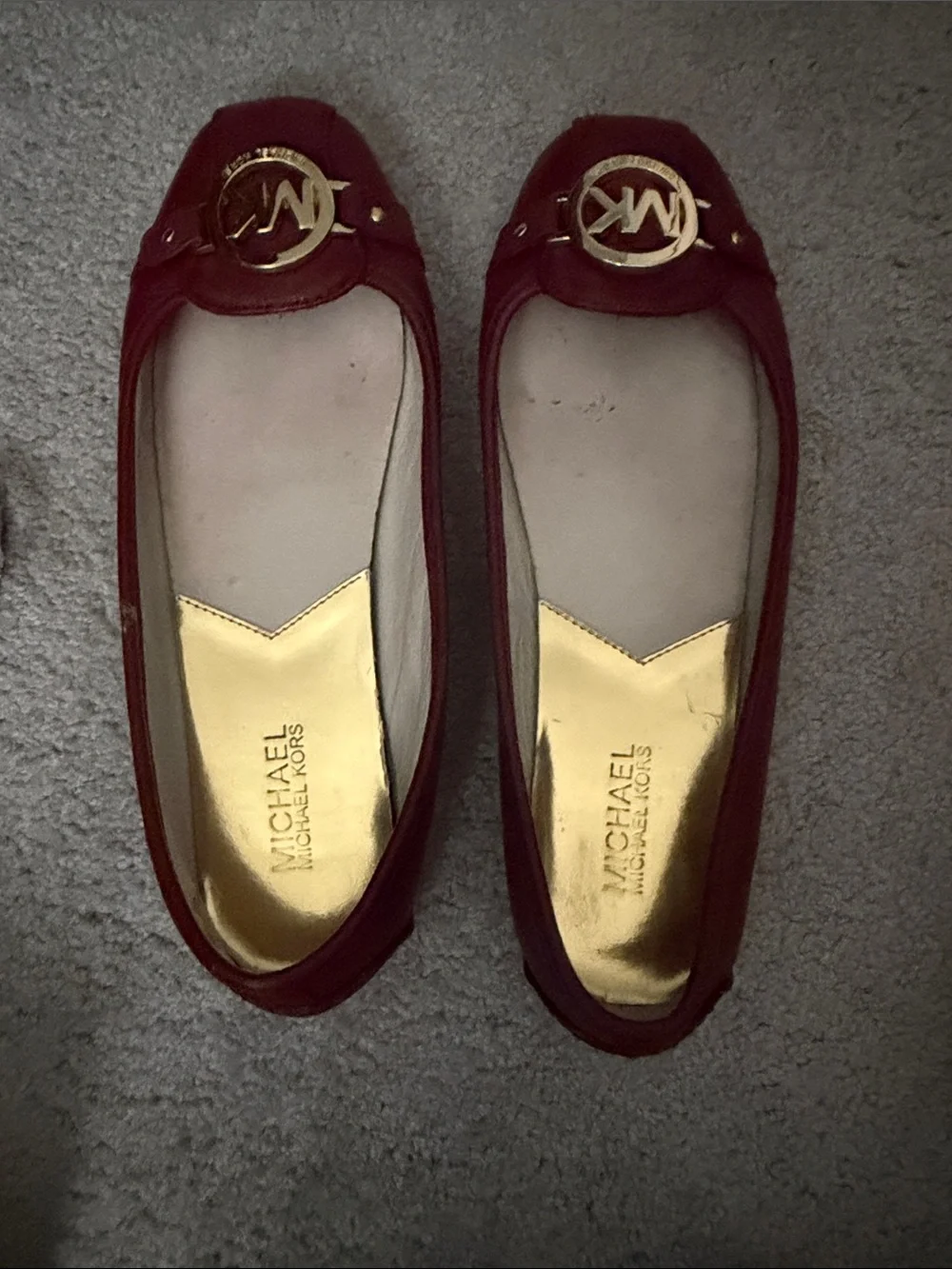 Michael Kors Burgundy Logo Round-Toe Ballet Flats